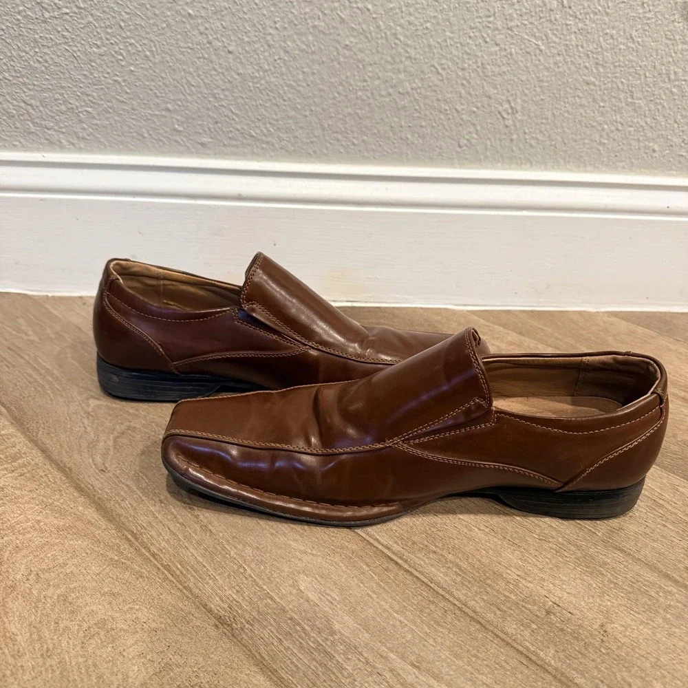 Bruno Marc Shoes Mens Size 11 Brown Faux Leather Slip On Oxfords Square Toe